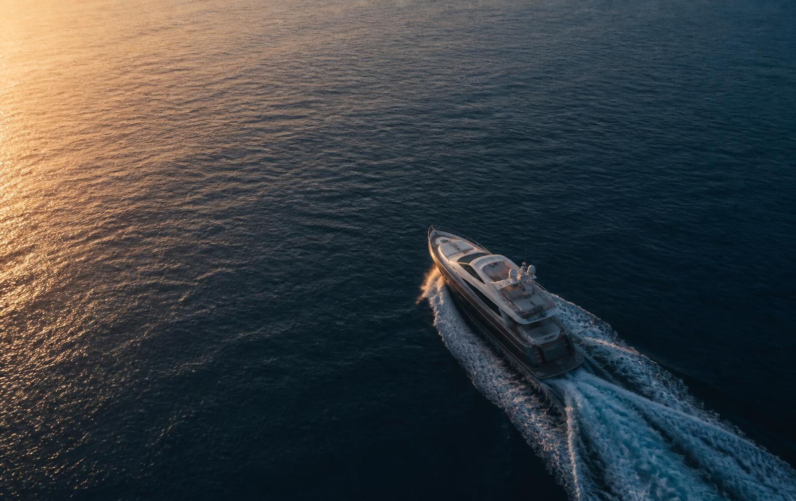 Yacht bei Sonnenuntergang aus der Vogelperspektive